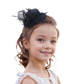 Zinniday Girls Mini Fascinators Hats - Black Top Hats with Veil for Little Girls Tea Party, Fascinators Hats for Birthday High Tea Headwear Decoration