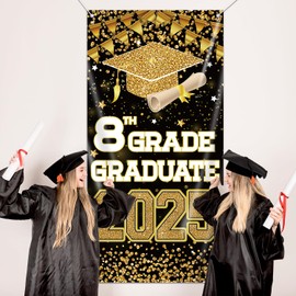 8th Grade Graduation Decorations, 6 x 2.9 Ft 8th Grade Promotion Decorations Door Cover, Middle School Graduation Decorations 8th Grade Graduation Banner Graduation Gifts 8th Grade for Party Home
