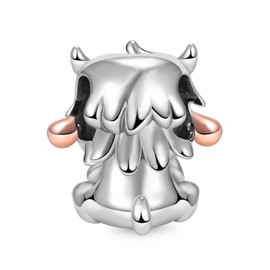 GNOCE Calf Hugging Heart Gemstone Charm Bead 925 Sterling Silver Animal Charms Jewellery Gift for Girls Women Matching Snake Chain Bracelets / Necklace, Silver, Cubic Zirconia