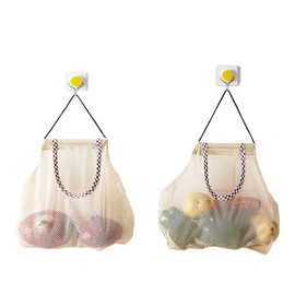 2pcs Reusable Hanging Storage Mesh Bags - Hatisan Durable & Strong Fruit and Vegetable Mesh Bags/Pulling resistance Storage Tote Bags for Garlics, Potatoes, Onions or Garbage Bag-Clear