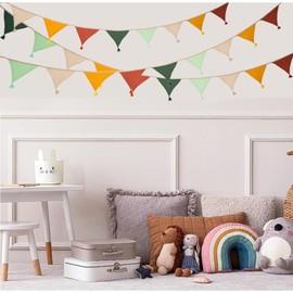 8.5 Ft Pennant Banner Flags, BetterJonny Triangle Cotton Bunting Banner for Nursery Decor, Double Sided Colorful Fabric Banners for Garden Shower Birthday Party Bedroom Decorations