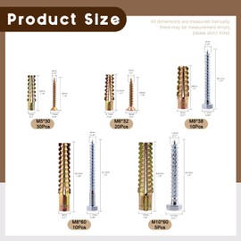 Wokape 60Pcs Heavy Duty Steel Wall Anchor with Screws Kit, Including M8x38mm Tree Shaped Steel Wall Anchor with Colored Zinc Phillips Screws for Concrete Wall Plaster and Drywall