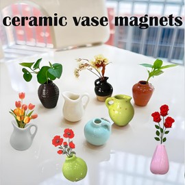 8PCS Cute Mini Ceramic Vase Fridge Magnets,Ceramic Vase Refrigerator Magnets,Funny Mini Plant Magnets,Suitable for Kitchen Locker Office Decoration