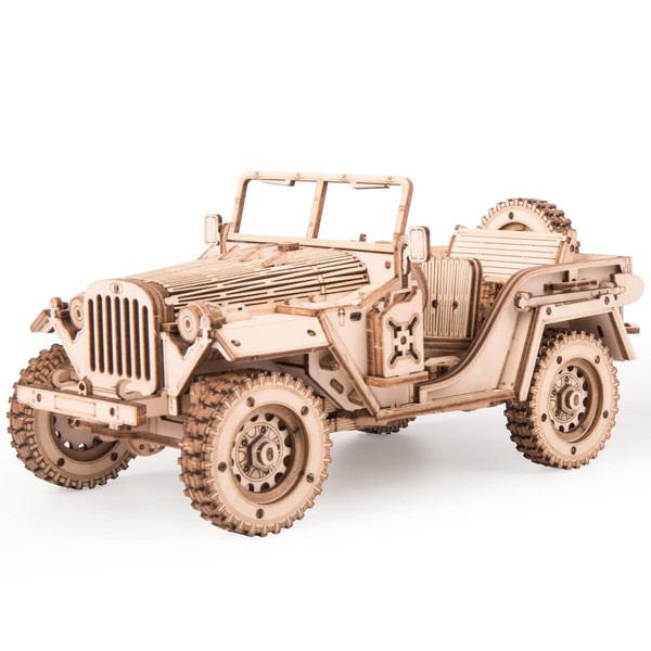 RoWood 3D Puzzle Jeep Model Making Made of Wood - DIY Wooden Puzzle Off-Road Vehicle Model Kit for Adults and Boys - Birthday Gifts for Men and Women