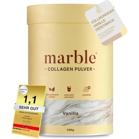 marble® Collagen Powder 500 g - Collagen Peptides Skin Glow - 60 Days Risk-free Test - Amino Acids Complex High Dose - Collagen Powder in Cardboard Box without Plastic Spoon - Vanilla