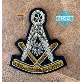 3" Masonic Past Master Emblem Silver Bullion Patch Hand Embroidered
