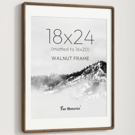 18x24 Picture Frame, Solid Walnut Wood Frame with Real Glass, Hard Wood 18 by 24 Photo Frame for Wall & Tabletop Display, 18x24 Picture Frame Matted to 16x20, Natural Walnut Color