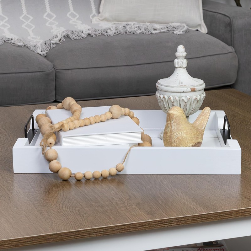 AuldHome Design Rustic Wood Serving Tray (White); Wooden Farmhouse Shiplap