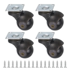 sourcing map 1.5 Inch Ball Caster Wheels, Swivel Furniture Casters Set of 4, 360 Degree Rotatable Plate Caster Wheels for Furniture, Bronze Tone