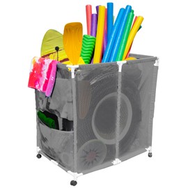 Pool Bins Pool Noodles Holder, Toys, Floats, Balls and Floats Equipment Mesh Rolling Storage Organizer Bin, (18.5" D x 33" W x 46" H), White, 455102