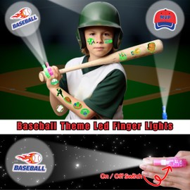 72 PCS Baseball Party Favors – 48 PCS Tattoos & 24 PCS LED Finger Lights Combo – Birthday Goodie Bag Fillers, Party Supplies, Gifts Light Up Toys Glow In The Dark for Boys and Girls