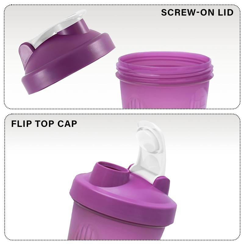 Protein Shaker Bottle 400ml with Stainless Steel Mixing Ball, Leakproof