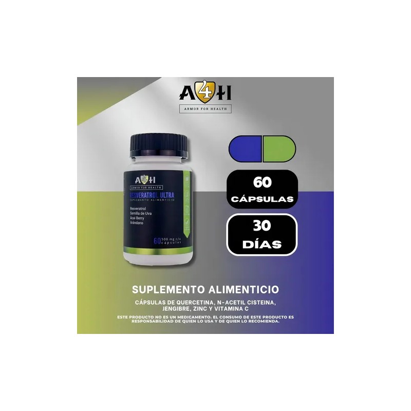 Suplemento Resveratrol A4H Acai Arándano Semilla Uva Sin Sabor 60
