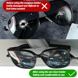 TIESOME Sunglasses Holder for Car, Pack of 2 Glasses Holder for Car Sun Visor Magnetic Leather Glasses Holder Clip Sun Visor Organiser Car Glasses Holder Car Accessories (Dark Grey)