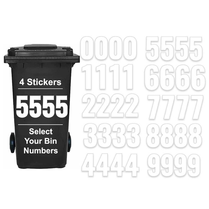 Pack of 4 White Bin Stickers Number - 5 Waterproof