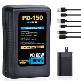 Uwayor V Mount Battery, 150Wh 10400mAh 14.8V Support PD 60W USB-C Fast Charging, with D-TAP, USB-A, USB-C Port, V-Lock Battery for Camera Video Broadcast Camcorder MacBook and Smartphone LED Light