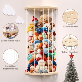 LAHAQIQI LAHAQIQI Corner Stuffed Animal Storage Organizer with Star Pattern for Teddy Length Adjustable Wood Hanging Plush Toy Shelf for Nursery, Play Room, Bedroom, or Kids Room