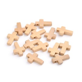 Pandahall 50 Pieces Natural Unfinished Wood Cross Pendants 2.2x1.6cm Mini Cross Beads for DIY Jewelry Making