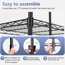 FDW 5 Tier 22L x 12W x 48H Pantry Shelves Adjustable Storage Rack Metal Shelf NSF Shelving Units for Kitchen Garage Small Places Commercial,Black