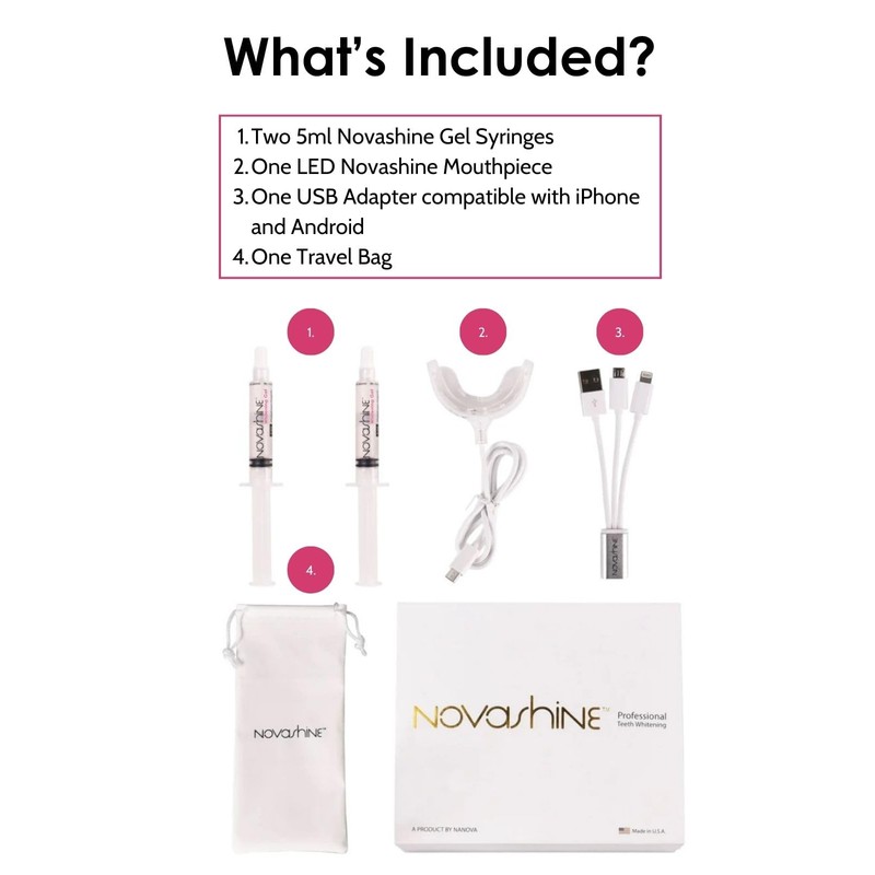 Novashine Professional Teeth Whitening Kit: Advanced Blue LED Light, Concentrated