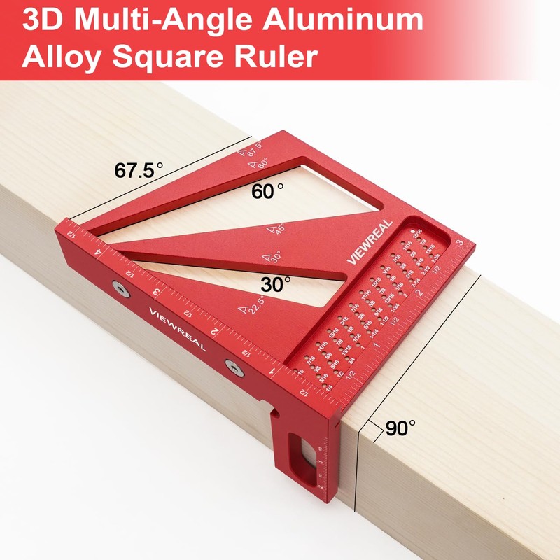 Multi-Angle 3D Measuring Ruler: 22.5/30/45/60/67.5/90 Degree Aluminum Alloy Square Ruler