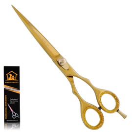 Hairdressing Barber Hair Cutting Scissor for Professional Barbers Stainless Steel Cutting Shears - for Salon Barber Accessories, Men, Women, Children and Adult Hair Scissors (Dark-Golden-Yellow, 7)