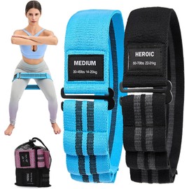 Landotter Adjustable Fabric Resistance Bands for Legs & Butt - Non-Slip Exercise Bands with Quick Buckle, 4 Resistance Levels for Yoga, Pilates, Home Workouts (Black & Blue, 50-70&30-45 pounds)