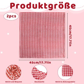 NieYat Costume Scarf, Pack of 2 Oktoberfest Accessories for Men and Women, Bavaria Costume Accessories, Triangular Scarf, Red / White Checked Pattern, 45 x 45 cm, Cotton