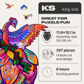 UNIDRAGON Original Wooden Puzzle - Fairy Bird, 297 Pieces, Large Size 11.6 x 15.1 Inches (30 x 39 cm) Beautiful Gift Packaging, Unique Shape Best Gift for Adults