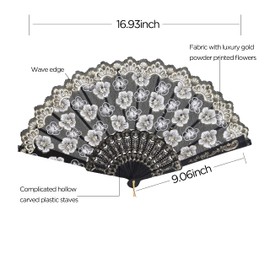BABEYOND 8pcs Floral Folding Hand Fan Vintage Handheld Lace Folding Fan with Plum Flower Patterns Fabric Folding Fan for Wedding Dancing Party