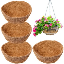 JJYHEHOT 4 Pcs Round Hanging Basket Liners 12 Inch, Natural Coco Fiber Liners, Wall Mounted Coconut Fibres Planter Liner for Hanging Basket Indoor Outdoor Garden Flower Pot