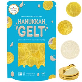The Dreidel Company White Milk Chocolate, Hanukkah Gelt, Half-Dollar Gold Foil Coins, Made with Premium Belgian Chocolate, Gluten-Free, Non-GMO, Kosher Certified Dairy (100-Pack)