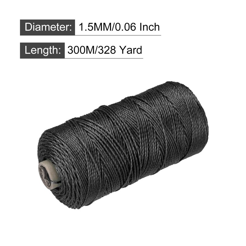 sourcing map Twisted Mason Line Nylon Twine String Cord Black