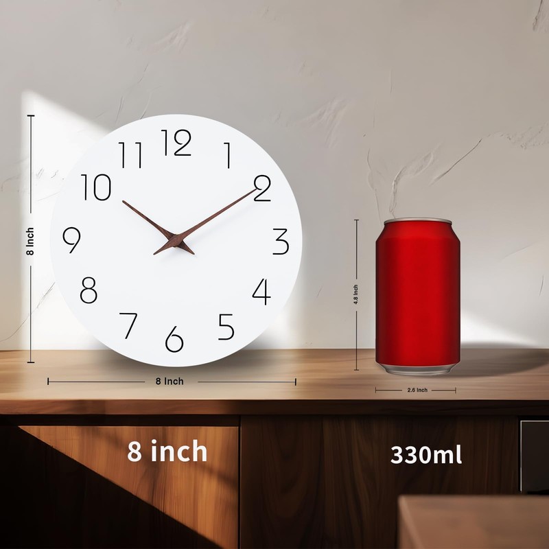 Mosewa Wall Clock Battery Operated 8 Inch White Silent Non