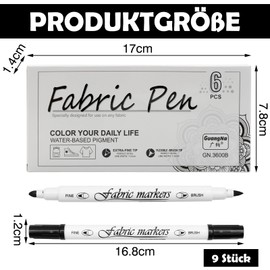 Scettar Pack of 9 Black Textile Pens 21 x 30 cm, Double Tip Textile Markers, Machine Washable for Clothing, Textile Markers for DIY Shirts/Bags, Highlighter Black Heat, Erasable Pens for Fabric