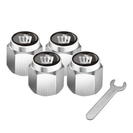 Fumezu Tire Air Valve Cap Compatible Toyota Crown Set of 4 Molybdenum Plated Thick Brass Lightweight Long Lasting Weather Resistant Protection for Cars/Bicycles with Mark Emblem Wrench Included Air