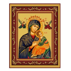 Perpetual Help Icon Framed Orthodox Christian Icon Saint Mary, Holy Virgin Mary, Theotokos Christ Jesus 5 1/2 Inch, Wall Hanging With Stand