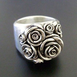 Sdouefos Retro 18K White Gold Plating Vintage 3D Rose Flower Ring Jewelry Gifts Statement Ring for Women (7)