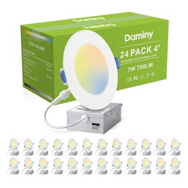 DAMINY 24 Pack 4 Inch LED Recessed Lighting with Junction Box,5CCT,Ultra-Thin Recessed Light,7W 700lm, Dimmable Canless Wafer Ceiling Light, High Brightness