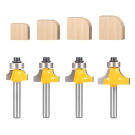 TOTOWOOD Roundover Router Bit Set，4pcs Router bit Set，1/4 inch Shank，Radius in 1/8", 1/4", 3/16", 5/16"，Bearing Guide for Rounding Edge bit (4pcs Roundover Router Bit)