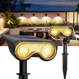 HMDecor Solar Spot Lights Outdoor, IP67 Waterproof 2 Pack 3 Lighting Modes Landscape Spotlights for Yard Garden Yard Pool Fence House Garage Pathway