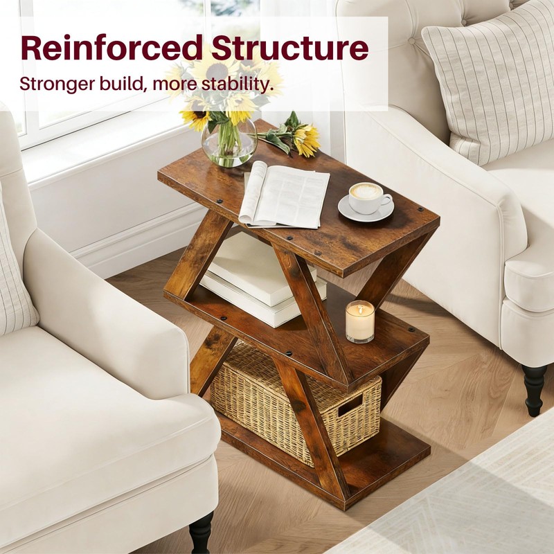 ZIIWIND 3 Tier Side Table with Side Guard Rails &