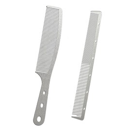 Dolmifapro 2 Pcs Metal Comb, Fine Tooth Comb, Stainless Steel Comb Set, Professional Barber Comb Hair Cutting for Hair Stylist, Easy Take, Anti Static, Heat Resistant, Travel comb, Wood Grain Design