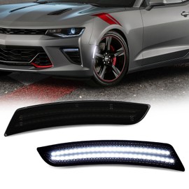 D-Lumina Front/Rear Side Marker Lights Smoked Lens Compatible with Chevy Camaro 2016 2017 2018 2019 2020 2021 2022 2023, 6th Gen Camaro Front/Rear Bumper LED Sidemarker White, Pack of 2