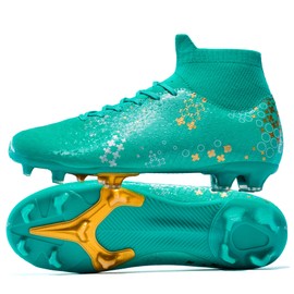 Yioiy Men's Soccer Cleats Training Football Cleats Shoes for Youth Tacos de Futbol para Hombre High-top Lightweight Big Boys Futsal, Green/Gold/Black, Size 5 Men