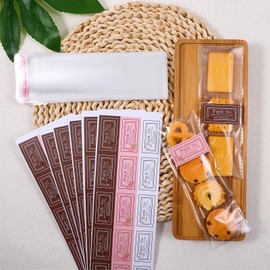 MBAIYO Chocolate Bar Wrappers, Self Adhesive Candy Rod Covers with Thank You Stickers Individually Wrapped Clear film Packaging for Cereal Truffle(white pink brown,205)