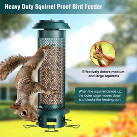 Wellavich Squirrel Proof Metal Bird Feeder, Extra Wide Feeding Space, Removable Tray for Easy Cleaning, 5 Perches, 4 Lbs Capacity, Weight-Activated Tube Bird Feeder for Outdoor Cardinals, Finches