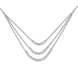 Solid 925 Sterling Silver Beaded Multi Layer Necklace Chain - with Secure Lobster Lock Clasp 15" (Width = 3mm)