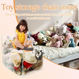 Children's plush toy storage, transparent bean bag cover made of PVC, bean bag with large capacity for plush toys, old clothes, cushion (transparent)