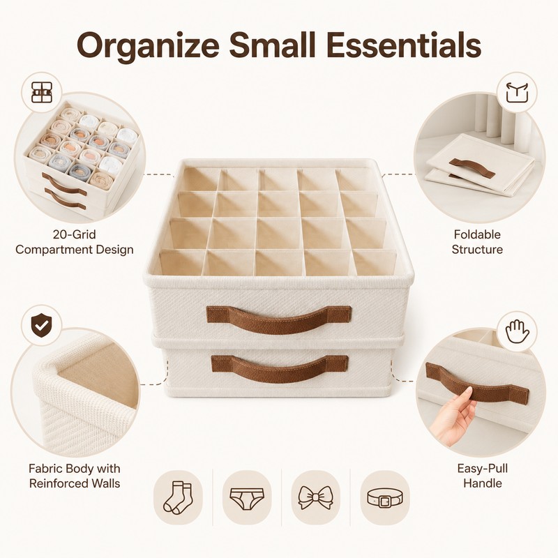 Closet Storage Box with Dividers for Underwear and Socks -